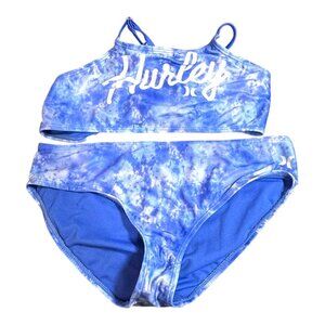 Hurley XL 16 Blue Tie-Dye Two Piece Swimsuit Girls Youth 13-15 Bikini Bathing